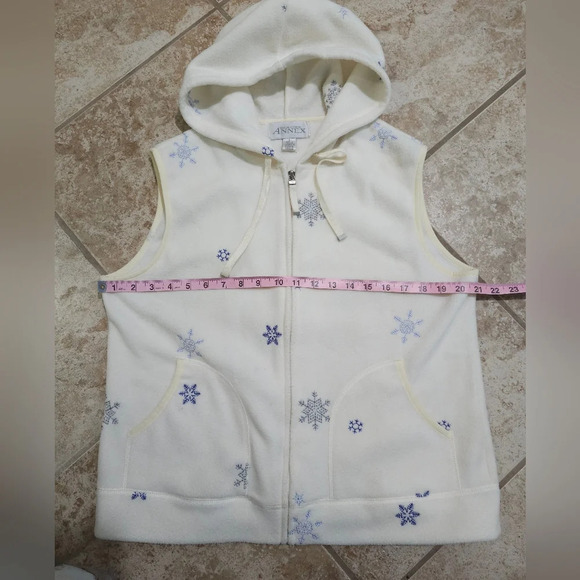Casual Corner Annex Vest L Off-White Snowflake Zip Hoodie Fleece Winter Cozy - Picture 6 of 7